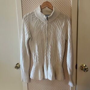 ANTONIO MELANI Cream Cabled Cashmere Zip-Up Cardigan Large
